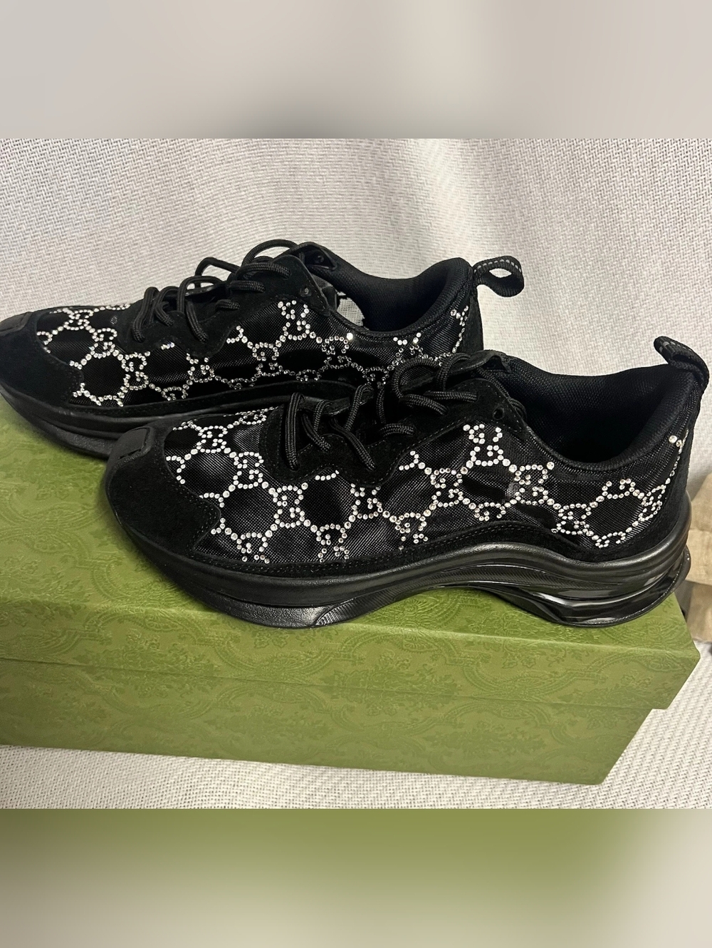 Gucci Black GG Crystal Embellished Run Sneakers - Picture 2 of 10